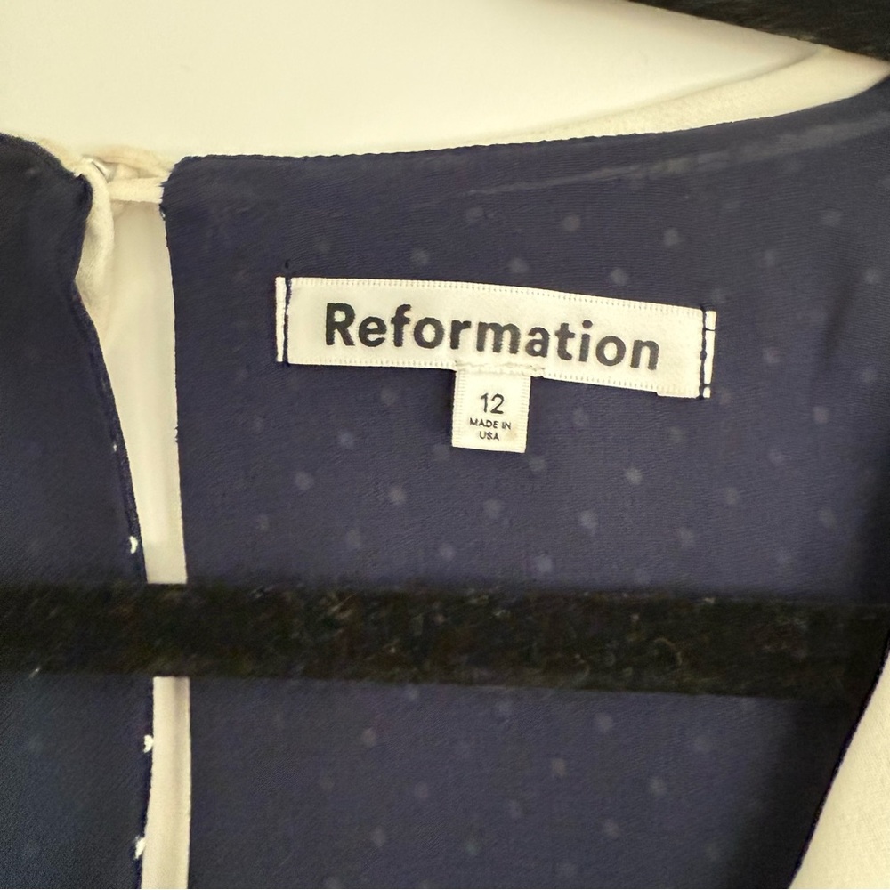 Reformation Edalene navy polka dot dress size 12 - Picture 5 of 11